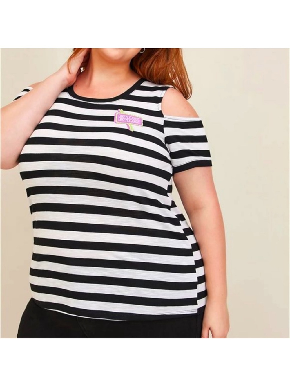 beetlejuice Striped Cold-Shoulder Tee